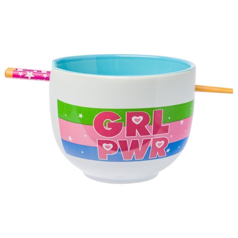 power puff girls ramen bowl with chopsticks